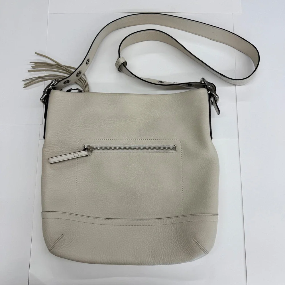 Coach Legacy 1428 Cream Pebbled Leather Hobo Cross body Off White Tassel Handbag